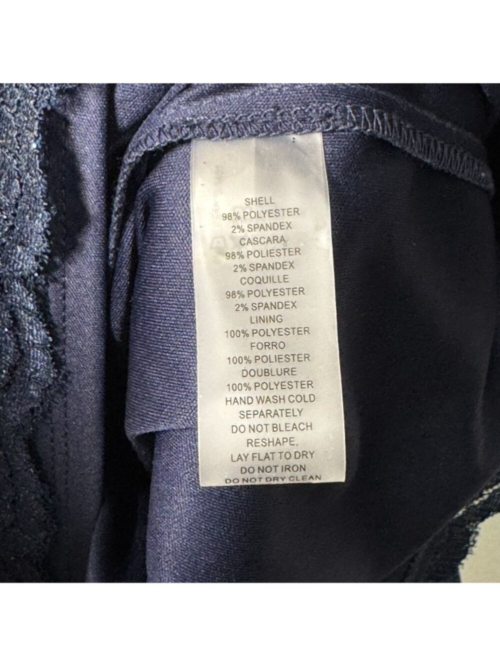 Vince Camuto Navy Shimmer Lace Draped Off Shoulder Cocktail Dress Womens Sz 10 - Picture 8 of 11